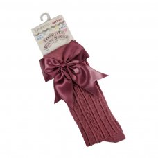 S350-DP: Dusty Pink Knee Length Socks w/Large Bow (0-24 Months)